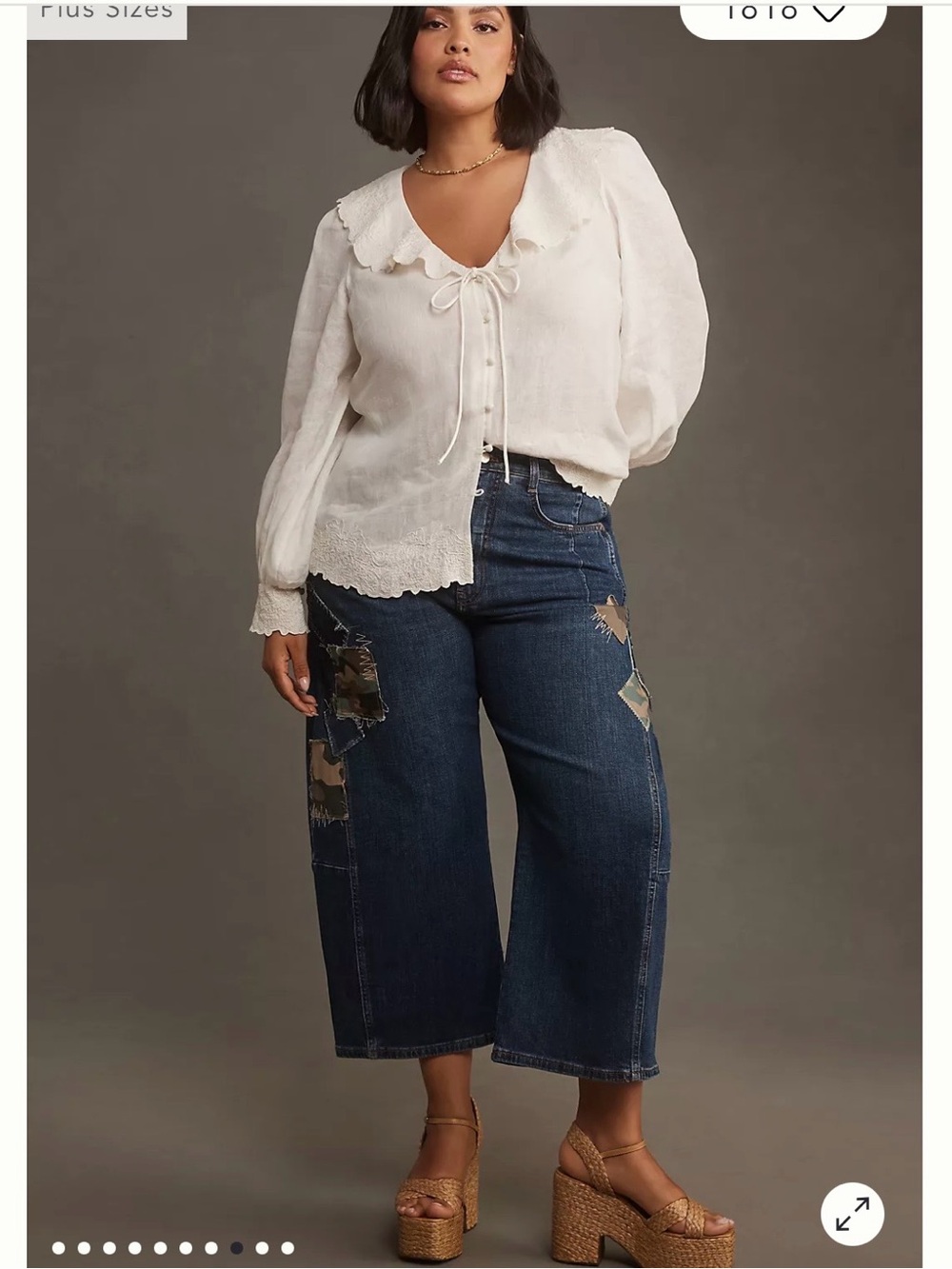 Anthropologie Cream Ruffle-Collar Button-Front Blouse